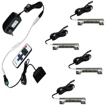 Aiboo LED Under Cabinet Lights for Glass Edge Shelf Back Side Clip Clamp Strip Lighting 4 Lamps with RF Remote and Adapter