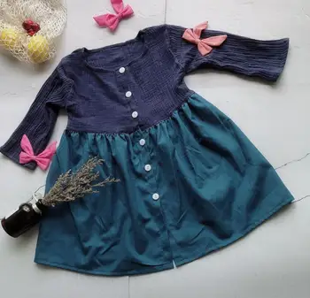 

2019 Stitching Button Cardigan A-Line Dress Long Sleeve Costume For Kids Baby Girls Children Autumn Japanese and Korean Dresses