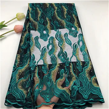 

2019 Latest French Nigerian Stone Laces Fabric High Quality Tulle Green African Laces Fabric Wedding African French Tulle Lace