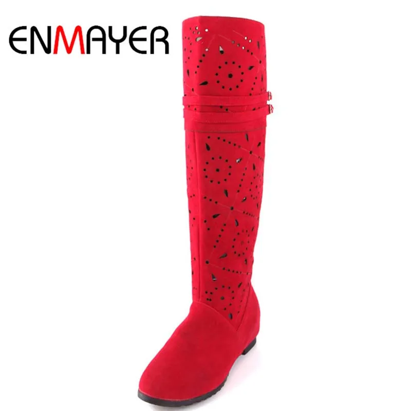 

ENMAYER New Women Boots High Heels Platform Knee High Boots Sexy Brown Winter Boots Women Platform Motorcycle Boots Size 34-43