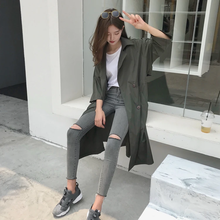 Gaganight Women Spring Autumn Trench Casual Solid Single Breasted Outwear Lace Up Office Coat Long Thin Chic Elegant Vintage