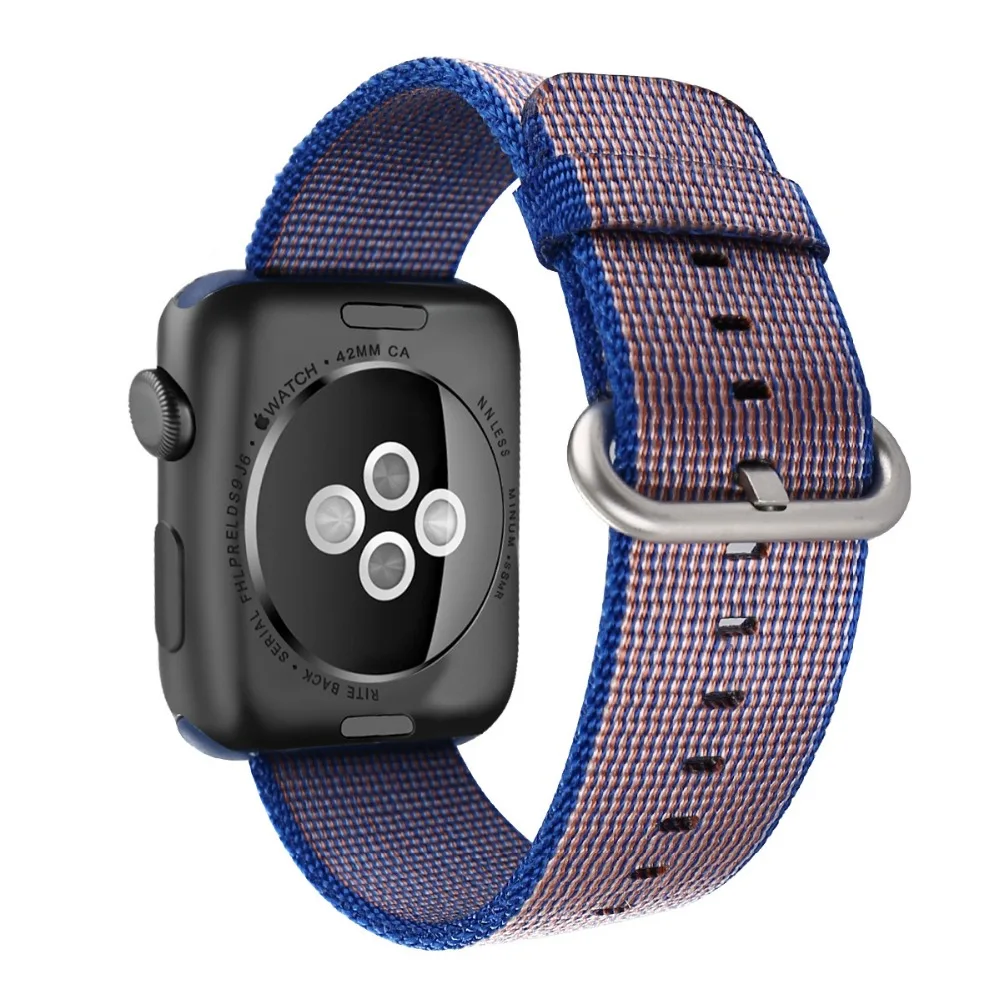 38/42 мм ремешок для наручных часов iWATCH, версия с адаптеры для сим-карт тканый нейлоновый ремешок Ткань наручный ремешок на замену группа цвет: черный, синий Нержавеющая сталь пряжка