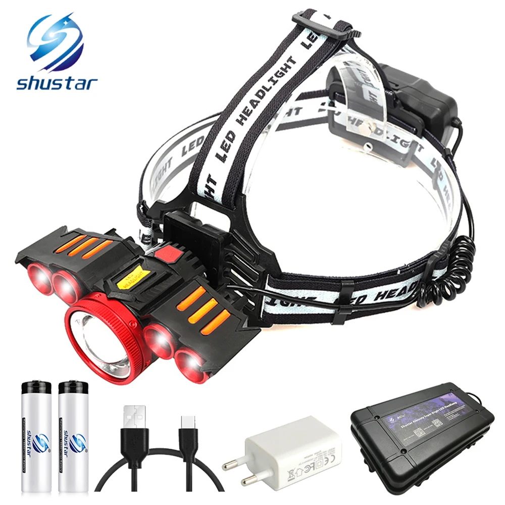 

Super bright cool LED Headlamp With Sensor switch USB charging Headlight 4 Switch modes Outdoor lighting Use 2x18650 batteries