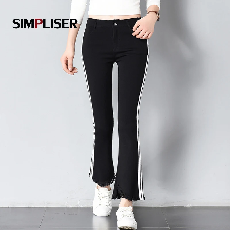 Women Slim Fit Flared Pants White Red Side Striped Trousers Female ...