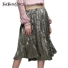 [Twotwinstyle] Весна длинные бархатные эластичный пояс Плиссированные Юбки для женщин Новинки для женщин модный свитер 3 цвета