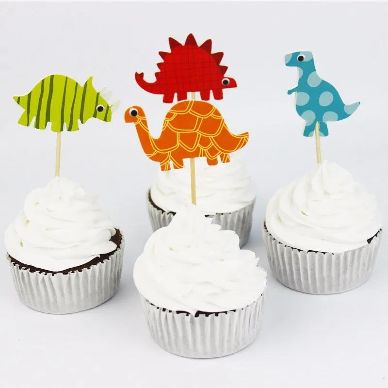 

Happy Birthday Dinosaur Theme Paperboard Cupcake Toppers With Sticks Baby Shower Event Party Decorations Cake Toppers 24pcs/lot