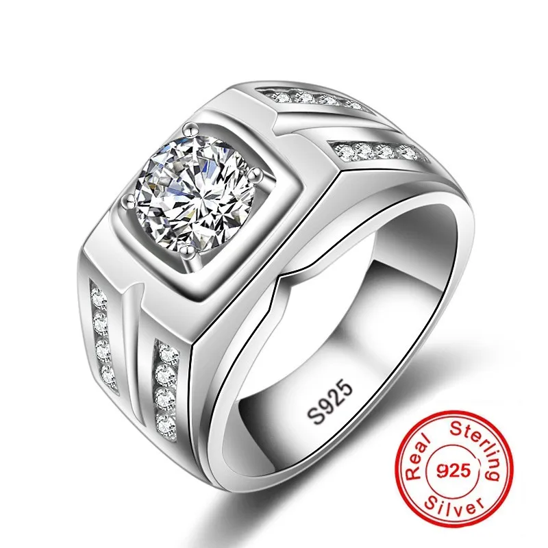 Original Solid 925 Silver Rings For Men Sona 1 Carat Diamant Engagement