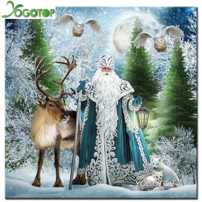 Алмазная вышивка YOGOTOP с изображением Санта Клауса и оленя, сделай сам, вышивка крестиком, стразы, домашний декор, Рождество, ZB823