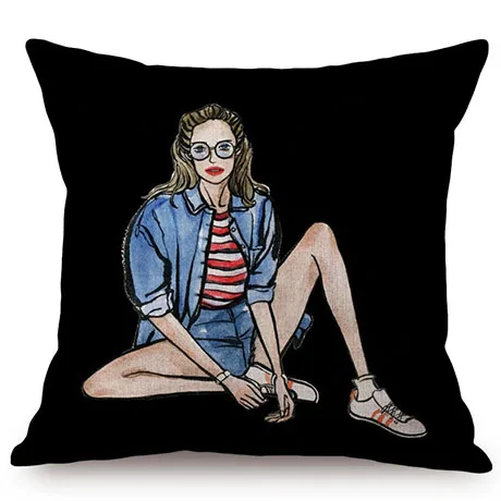 European Chic Woman Fashion Show Style Linen Cotton Sofa Pillowcase Beautiful Girl Room Decoration Cushion Cover Drop Shipping K106-9