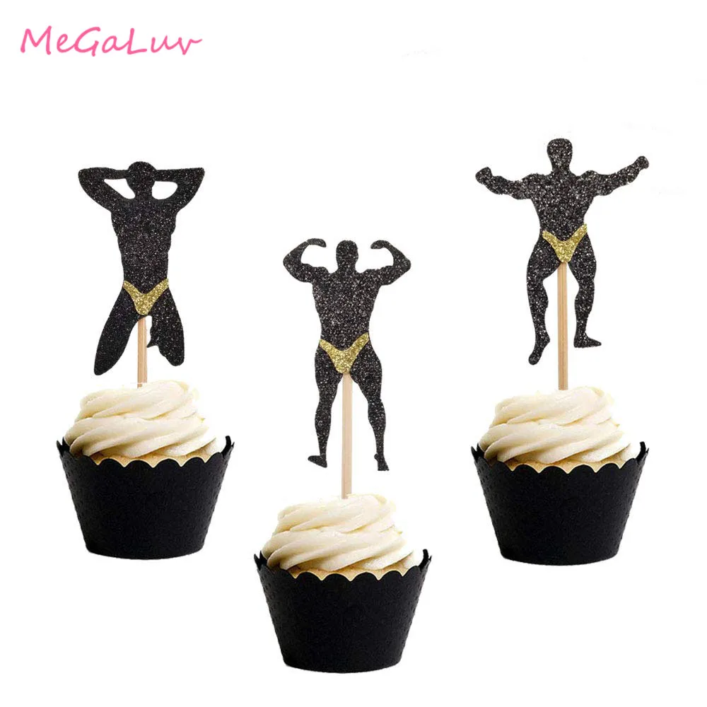 

3pcs Bachelorette Party Fitness Cupcake Toppers Glitter Gymnastics Gym Theme Birthday Party Picks for Hen Party Decoration