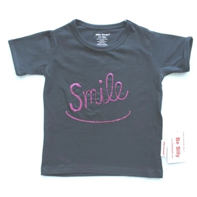Silly Souls gtg-SM-12 Smile Girls Short Sleeve T-Shirt Black & Pink - 6-12 Months