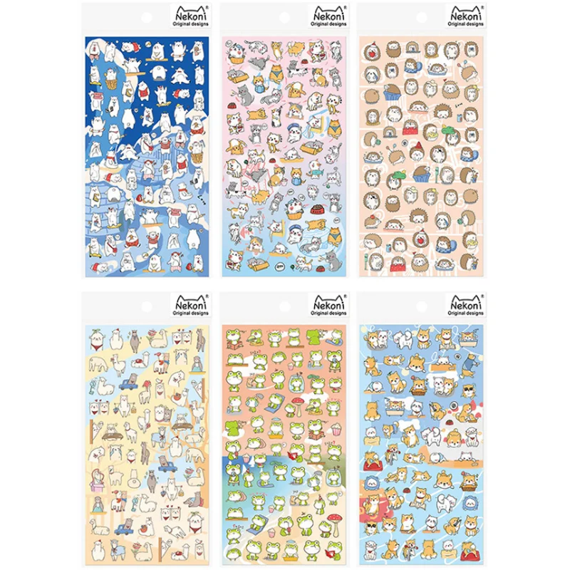 

1 Pcs Cartoon Animals Sticker Polar Bear Alpaca Dog Cat Frog Hedgehog Funny Stickers for Kids Scrapbooking School Stationery