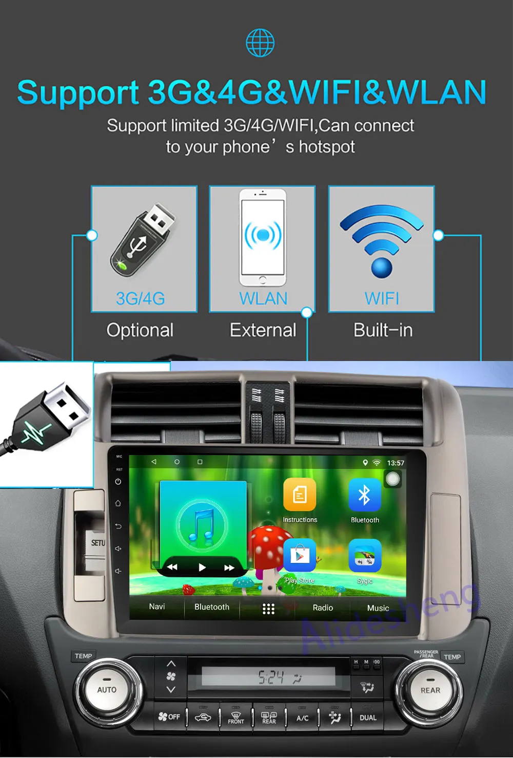 Perfect Android 7.1 Car DVD Multimedia player 2G+32G for Toyota Prado 150 2010 2011 2012 2013 Car Radio GPS Navigation 5