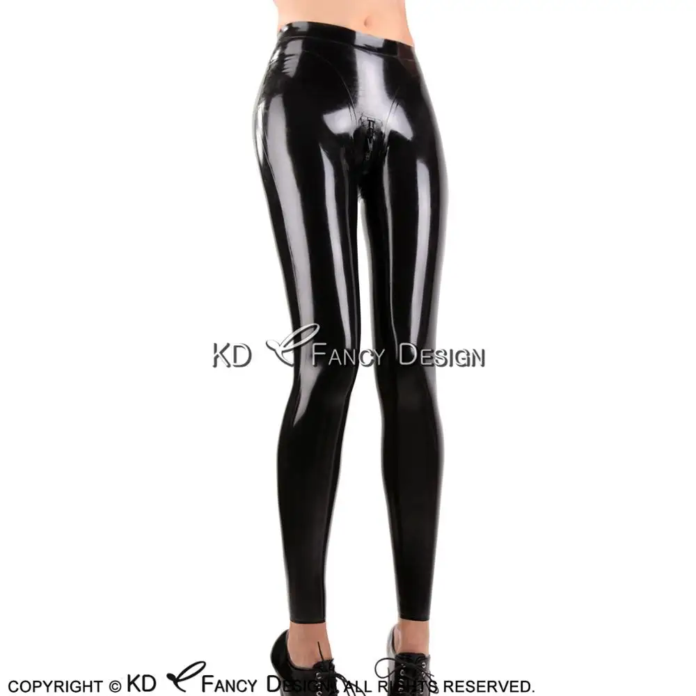 Черные сексуальные латексные леггинсы с молниями промежности длинные резиновые штаны джинсы брюки низ CK-0063