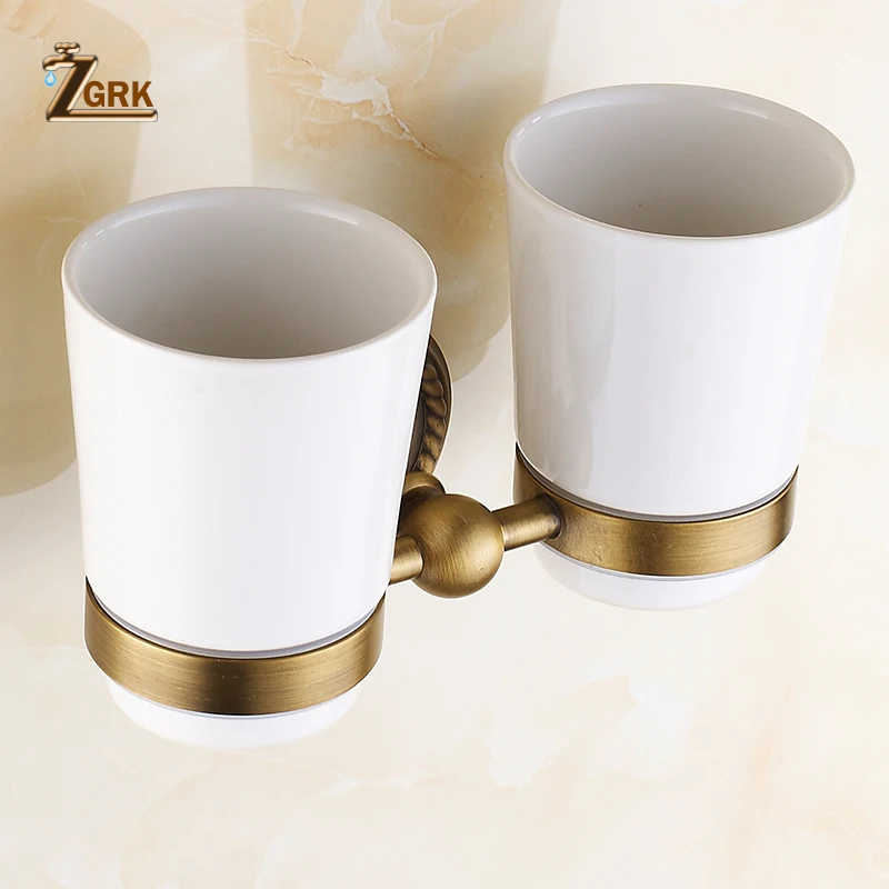 ZGRK Cup & Tumbler Holders Retro Brass Material Wall Mounted Bathroom
