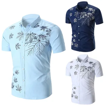 

men blouse Fashion Men's Slim Fit Summer Casual Short Sleeve Printed Shirt Top Blouse