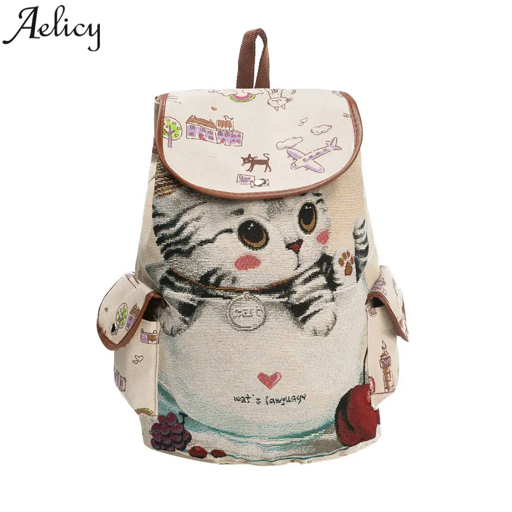 

Aelicy Luxury School Backpack Women Lovely Cat Printing Drawstring Backpack Large Capacity Canvas Schoolbag For Girls Rucksack