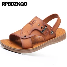Дизайнер слайды Мужские сандалии летние наружные повседневная воды на открытом воздухе воздухопроницаемый домашние тапочки водонепроницаемый кожа люди ремень мода обувь