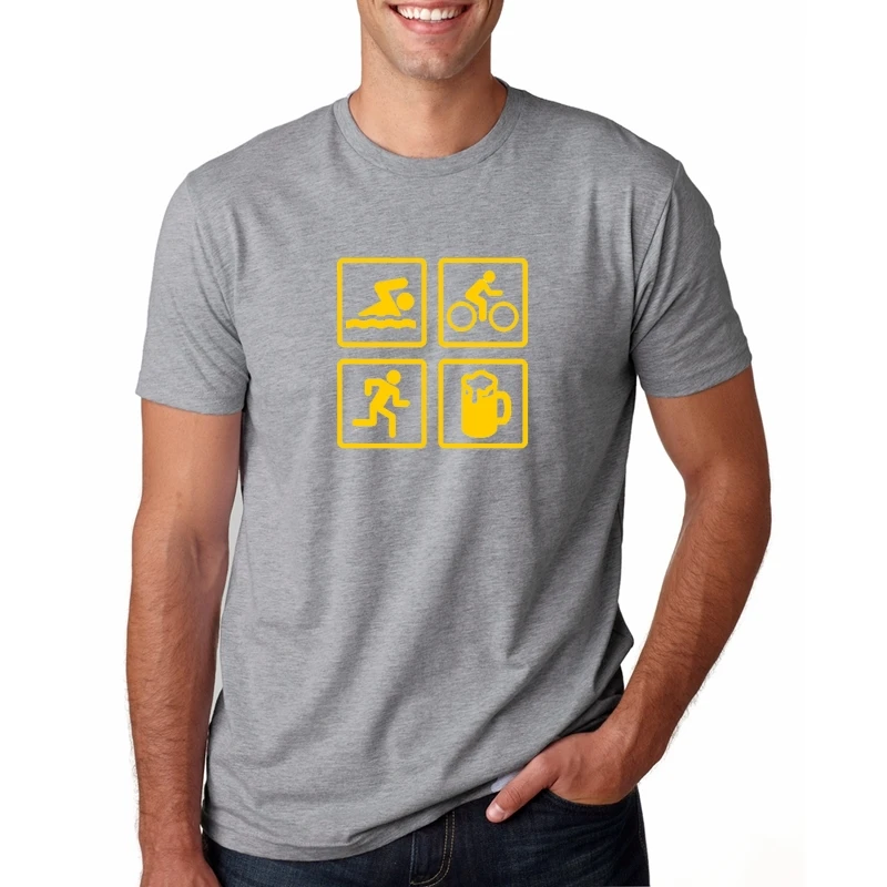 Мужская хлопковая футболка с коротким рукавом, повседневная мужская футболка, креативная футболка с триатлоном, плавучий велосипед, декоративный силуэт, футболки