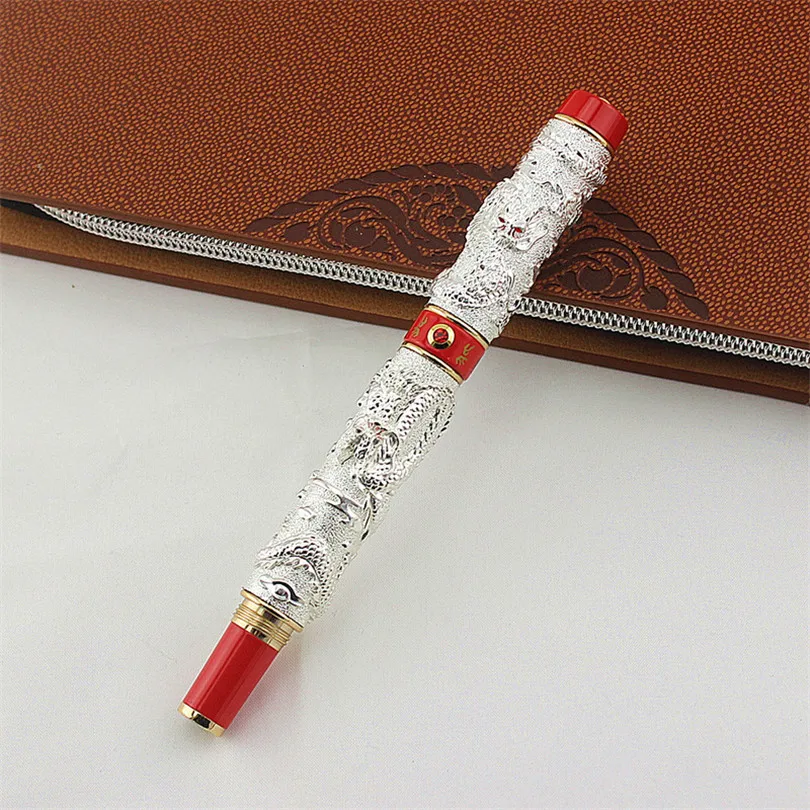 Высококачественная чернильная ручка JINHAO, Серебряная ручка с драконом, роскошные школьные канцелярские принадлежности, металлический перьевая ручка для каллиграфии