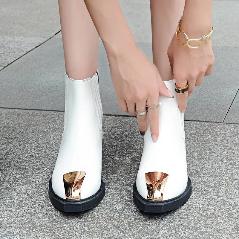 

2017 New Fashion Superstar Slip on Metal Round Toe Runway Mixed Colors Women Ankle Boots Brand Winter Shoes Causal Chelsea Boots