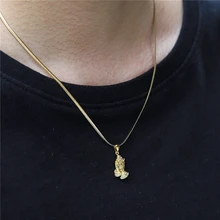 Stainless Steel Iced Out Bling Praying Hands Pendants Necklaces for Men Double Hands Prayer Out Bling Praying Hands Pendants hands