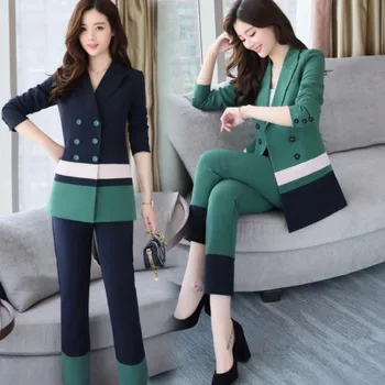 

New hot women's suit two-piece suit (jacket + pants) women's fashion casual stitching suit jacket ladies business dress