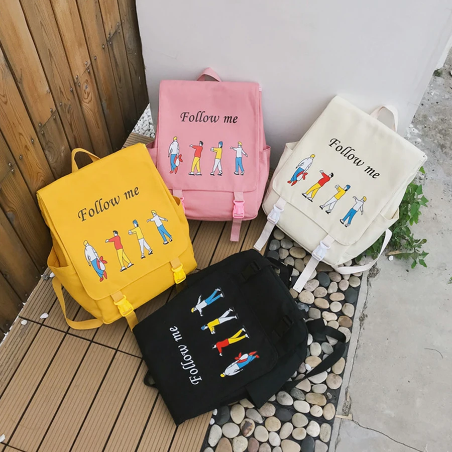 

Harajuku Cartoon Printing Lettes Bookbags Women Backpacks Large Capacity Women Travel Backpacks Canvas Girl's School Bags Woman