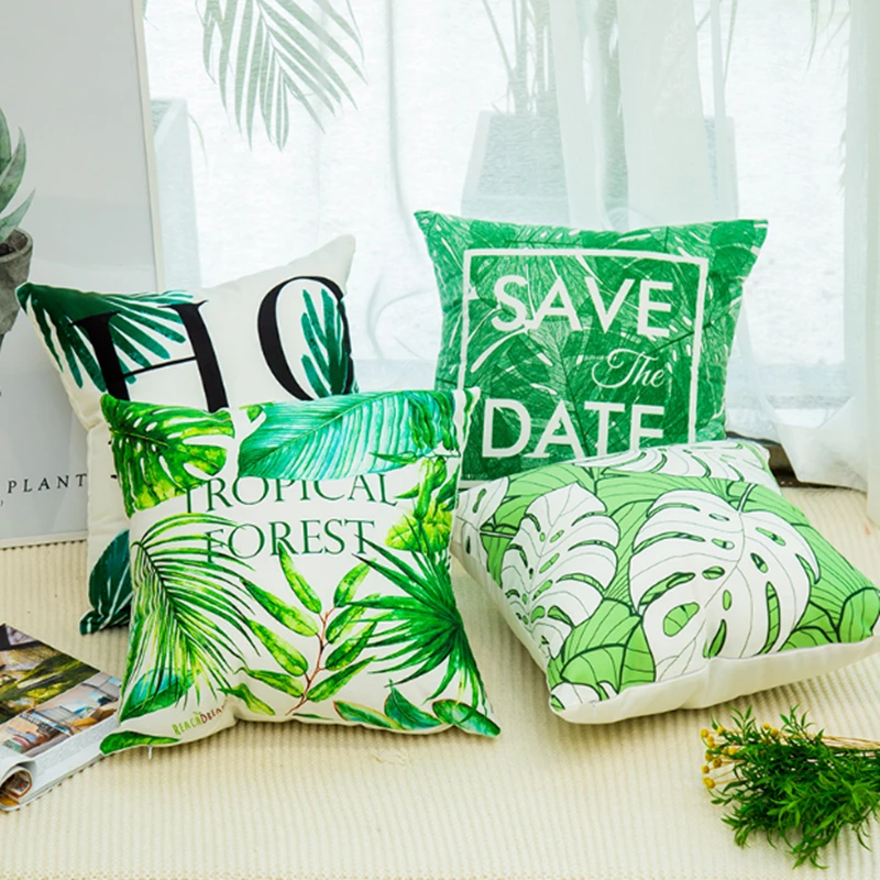 الشمال الرياح الأخضر يترك المخدة وسادة السيارة ins الرياح وسادة كنبة مكتب غرفة نوم لطيف وسادة المنزل الديكور 45x45 cm