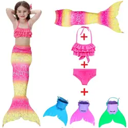 Лидер продаж 2018 года, купальный костюм для девочек с хвостом русалки и флиппером, детский купальный костюм Ариэль, костюм с хвостом русалки