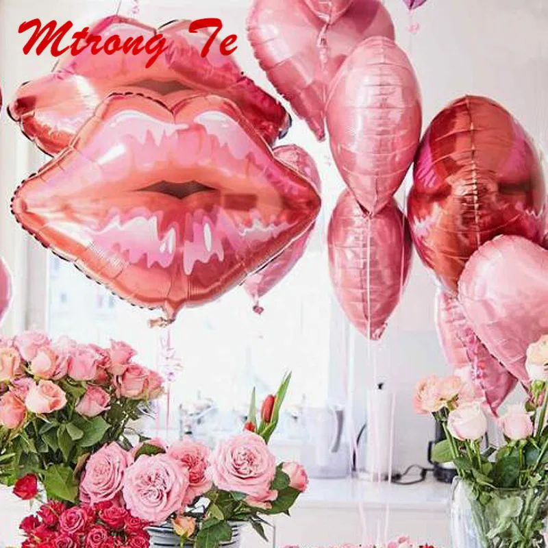 

7pcs/lot Romantic Red Lips Foil Balloon 18inch Pink Heart Helium Balaos Wedding Valentine's Decoration Love Theme Party Supplies