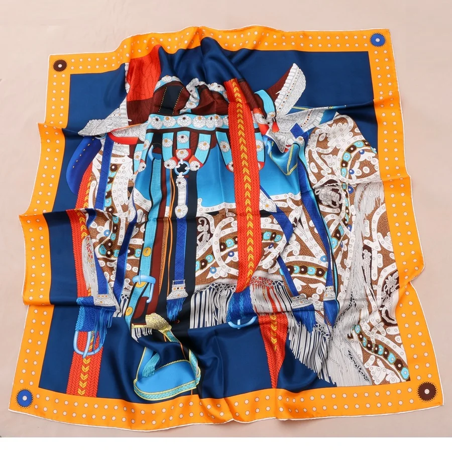 90*90cm High Style 100% Silk Scarf Hijab Women's Large Square Silk Shawl Wraps Foulard Head Scarves for Hair Wrapping
