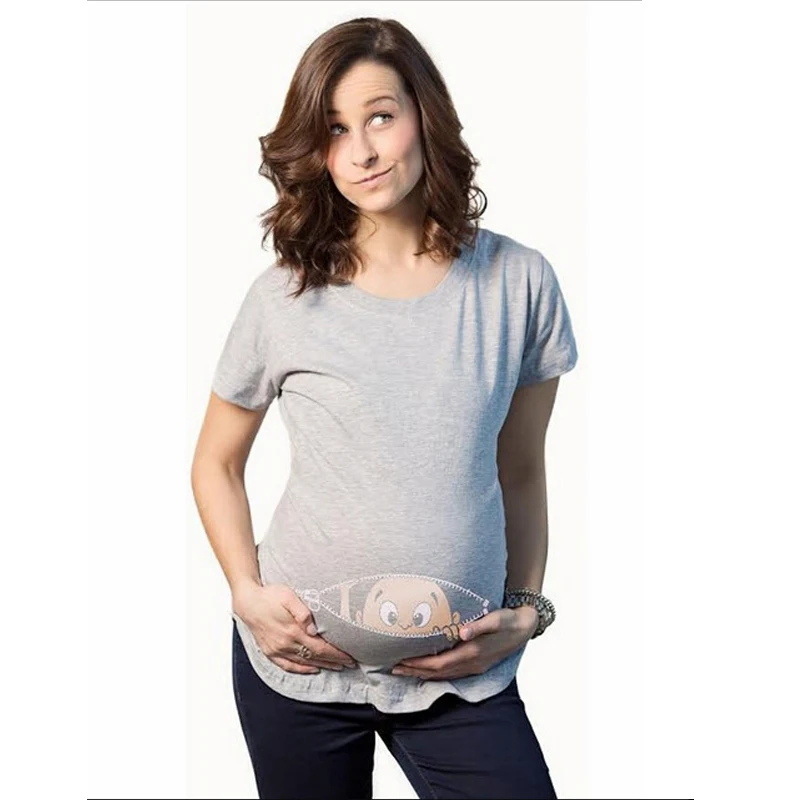 New-2018-Summer-Maternity-Pregnancy-T-Shirt-Women-Cartoon-Tee-Baby-Print-Staring-Pregnant-Clothes-Funny