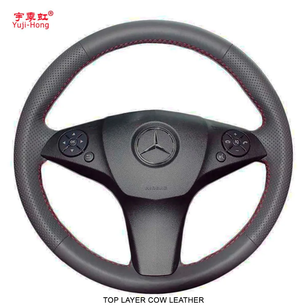 Yuji-Hong Top Layer Genuine Cow Leather Car Steering Covers Case for Mercedes-benz C180 C200 C350 C300 GLK300 GLK350 2008-2012 Yuji-Hong Top Layer Genuine Cow Leather Car Steering Covers Case for Mercedes-benz C180 C200 C350 C300 GLK300 GLK350 2008-2012