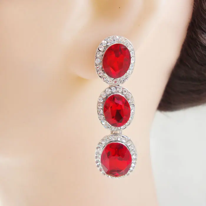 

Fashion Jewelry Beautiful 3 Oval Tear Drop Bride Earrings Austria Crystal
