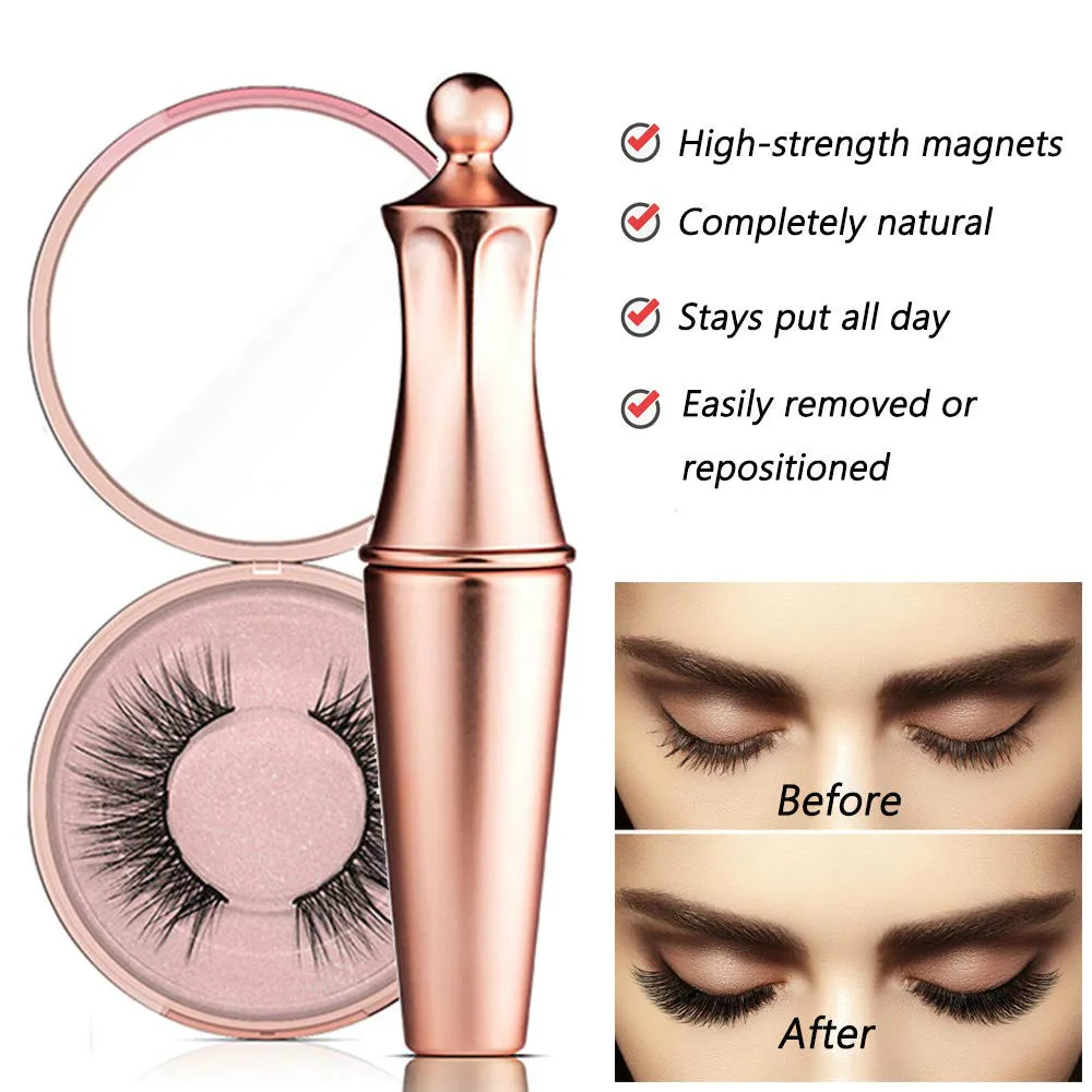 Магнитный ненастоящий набор ресниц, быстросохнущий, водонепроницаемый, повторное использование манящие ресницы 3D накладные ресницы, жидкая подводка для глаз и набор пинцетов