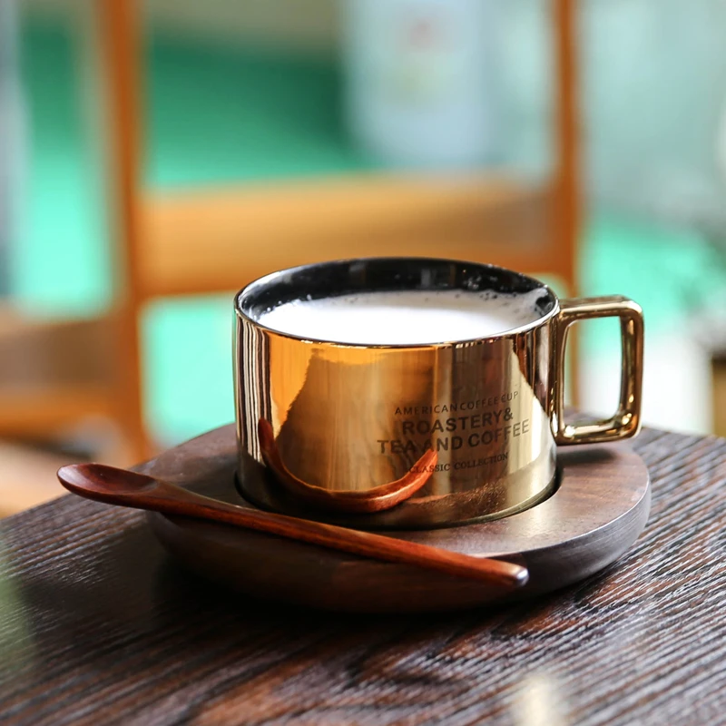 

Simple American Style Ceramic Coffee Cups With Spoon Walnut Coasters Amber Coffee Cups For Christmas Birthday Gift