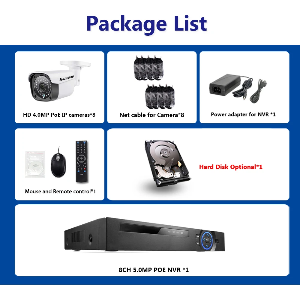 H.265 8CH 5MP POE NVR Security camera System Kit 4.0MP POE IP Camera In/Outdoor Waterproof Home CCTV Video Surveillance NVR set