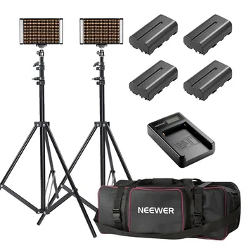 

Neewer 2-Pack Bi-color Dimmable 280 LED Video Light and Stand Lighting Kit with Battery, USB Charger and Carrying Bag