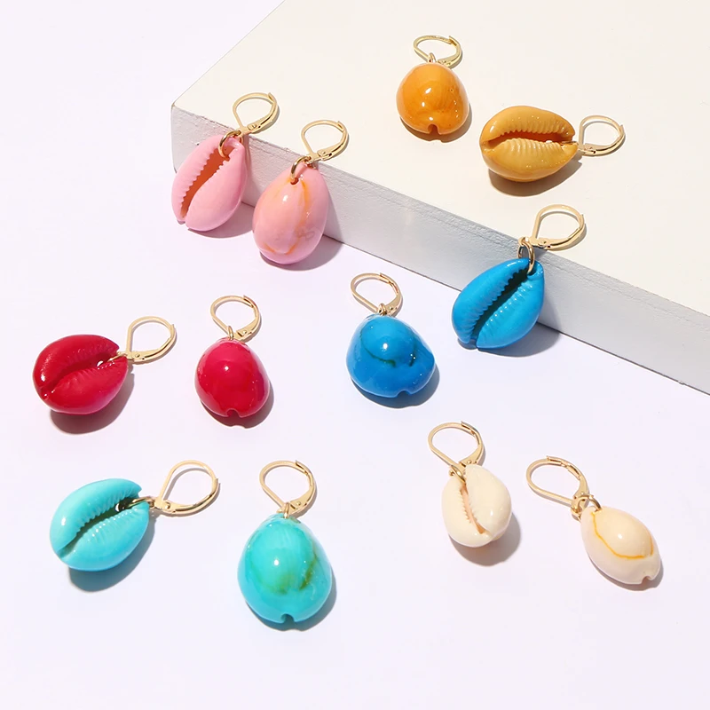 

KOMi 6Colors Boho Sea Shell Earrings For Women Colorful Metal Shell Cowrie Statement Earrings Summer Beach Jewelry A20208-13