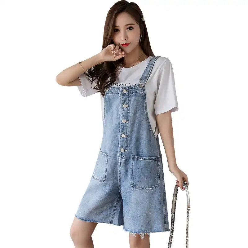 denim short romper womens