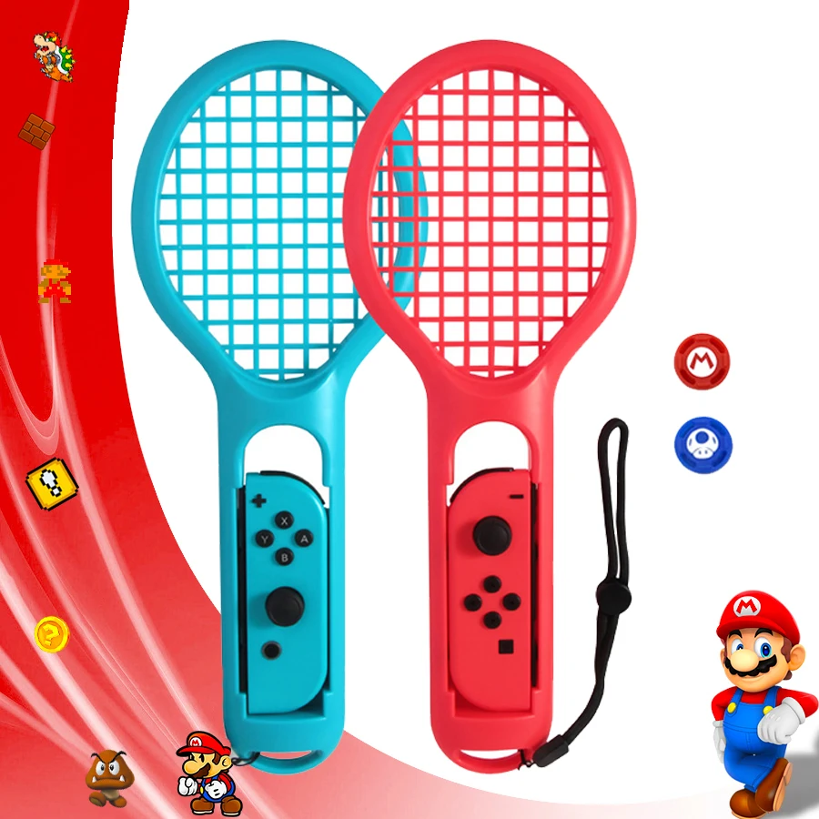

2 Pcs Nintend Switch Accessories Joycon ABS Tennis Racket Handle Holder Nintendoswitch Tennis ACES Game Player with 2 Thumb Caps