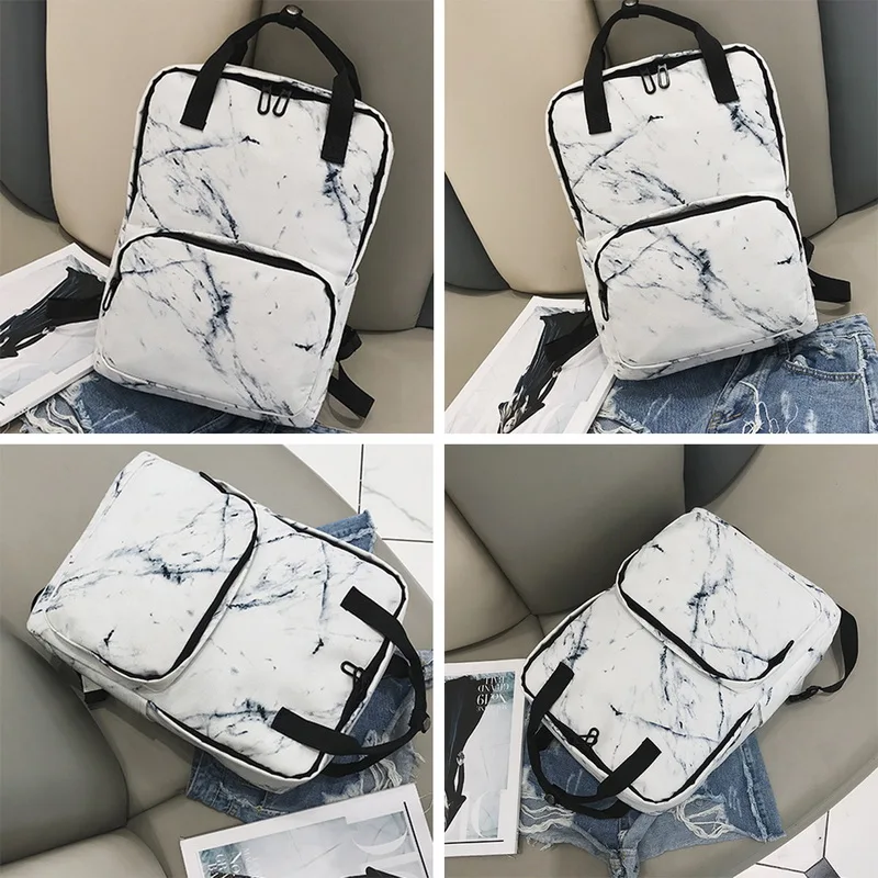 MoneRffi Women Shoulder Bag Fashion Campus Student Large Capacity School Bag Marble Pattern Backpacks Travel Rucksacks Girls New