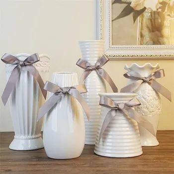

Modern Fashion White Flower Vase Home Decoration Tabletop Vase Europe Style White Ceramic Vase Wedding Deco Cramic Vase R705