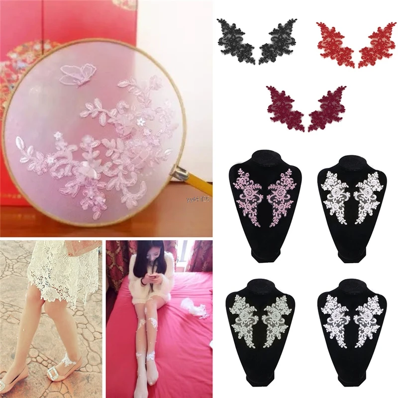 

1Pair 3D Lace Fabric Trim Handmade Sew on Bridal Wedding Applique Crochet Sewing Craft DIY Clothes Jacket Jeans Garment Patches