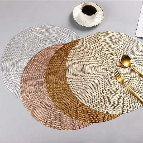 

1Pcs 38cm Nordic Round Placemat for Dining Table PVC Coaster Western Mat Hollow Anti-scalding Pad Dish Cup Mats Home Decor 52852