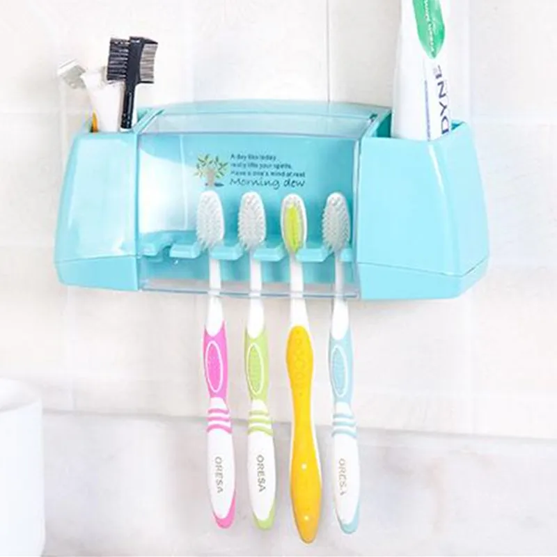 Многофункциональные полки для хранения для ванной, держатель для зубной щетки, коробка для хранения продуктов для ванной комнаты, наборы аксессуаров, держатель зубной щетки - Цвет: blue