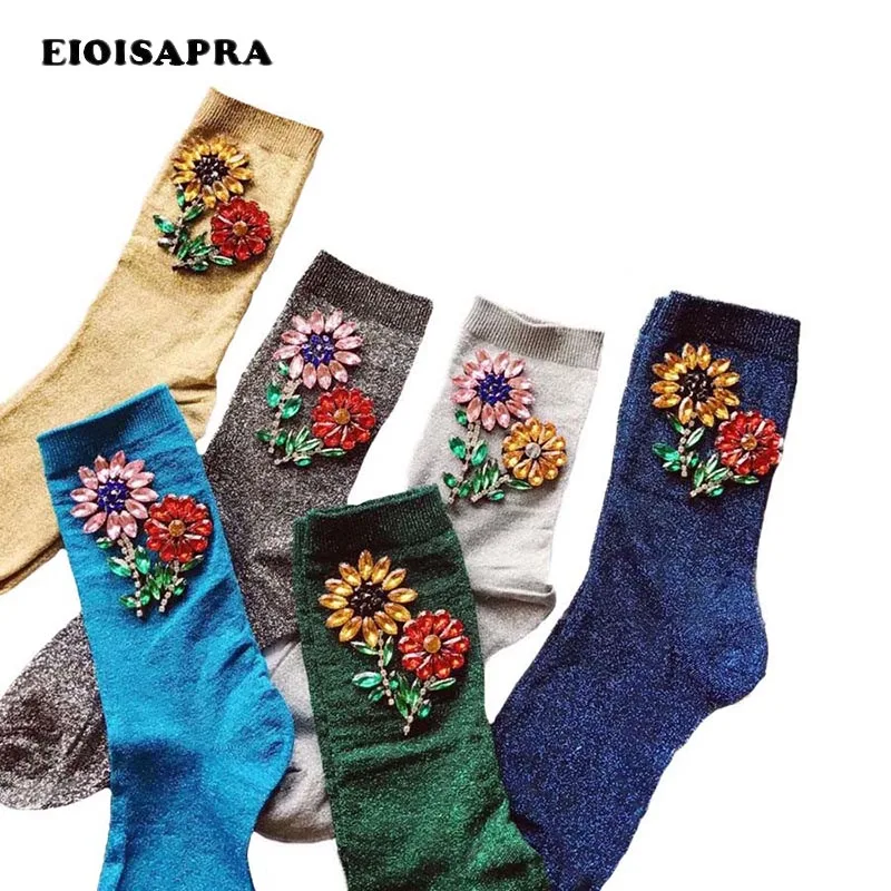 [EIOISAPRA] Подсолнух драгоценный камень серебряные носки с пайетками прибытие