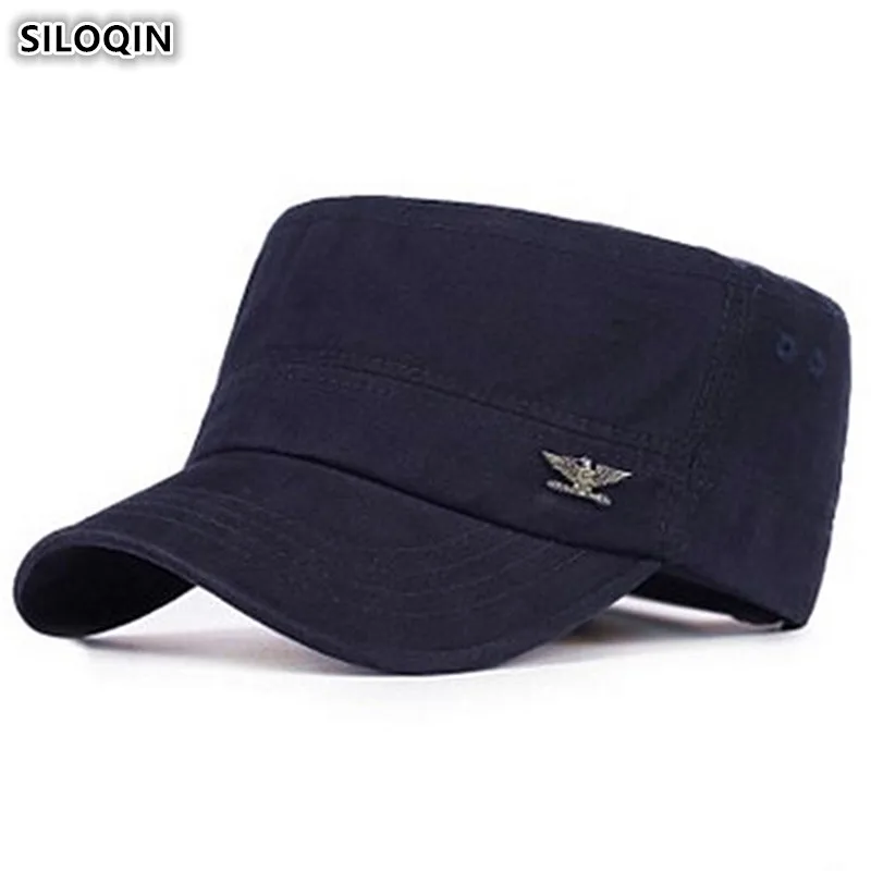 

SILOQIN Men's Vintage Hat Spring Autumn Trendy Military Hats 100% Cotton Casual Sunhat Adjustable Head Size Flat Cap Dad's Hat