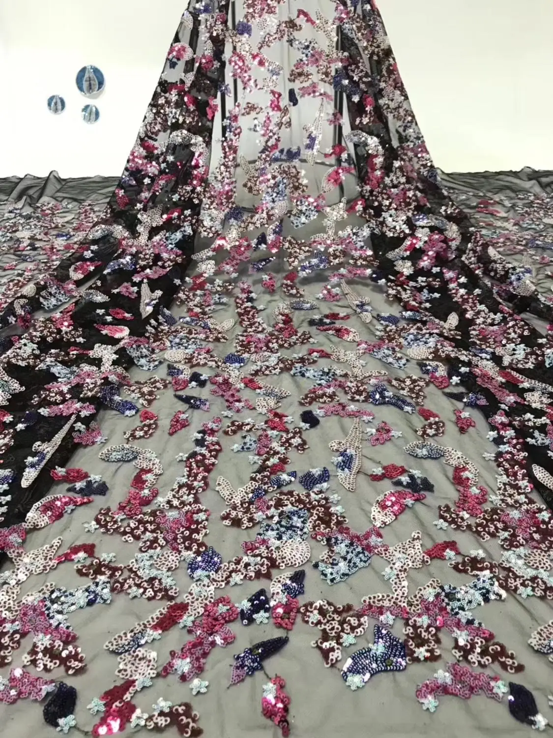 

African shining sequins Lace Fabric Sequins Embroidered Sequins Cord Swiss Guipure French Tulle Nigerian Lace Fabric DPJUN091